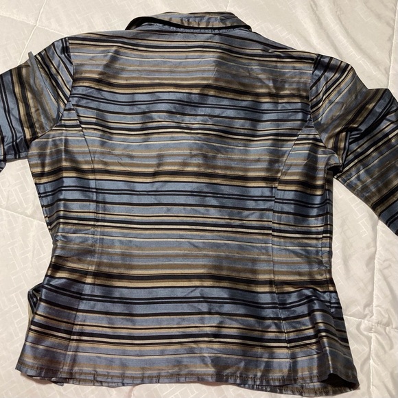 Ann Taylor Striped 100% Silk Wrap Blouse - Picture 4 of 16